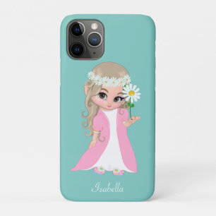 Funda Para iPhone 11 Pro Linda princesa sosteniendo una flor sobre azul tur