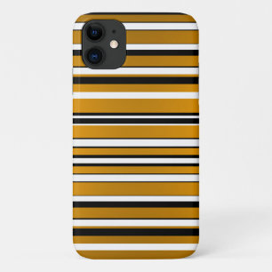 Funda Para iPhone 11 Lindo aspecto de rayas negras blancas doradas