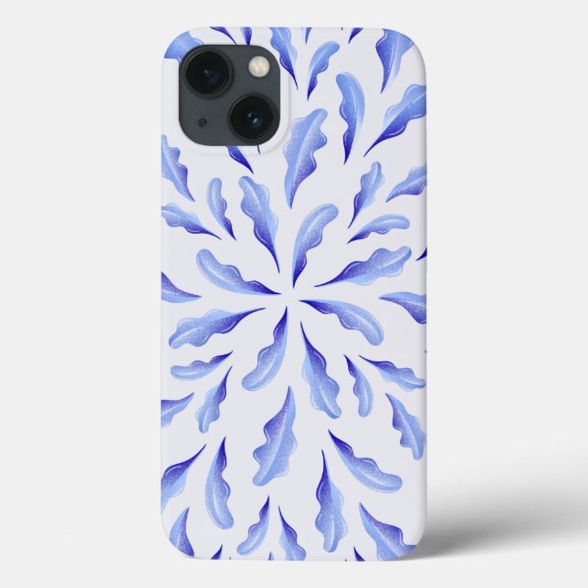 Funda De Case-Mate Para iPhone lindo azul simple hojas flores (Reverso)