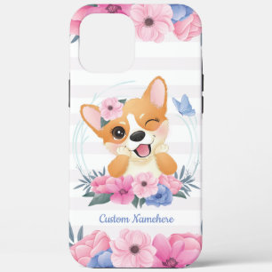 title_seo2 Lindo Corgi Perro Corona de Flores Mariposa Azul P