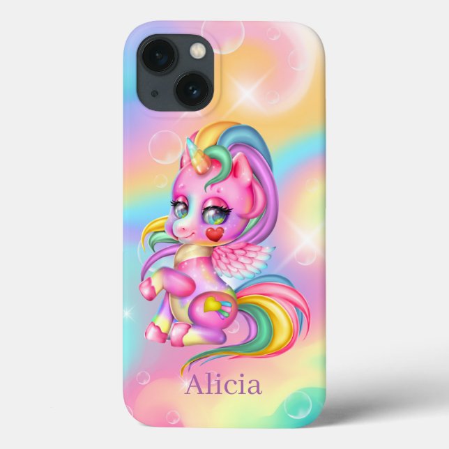 Funda De Case-Mate Para iPhone lindo fantasía unicorn añadir nombre (Reverso)