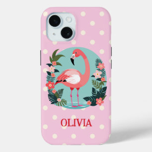 Funda Para iPhone 15 Lindo flamenco floral rosa de dibujos animados con