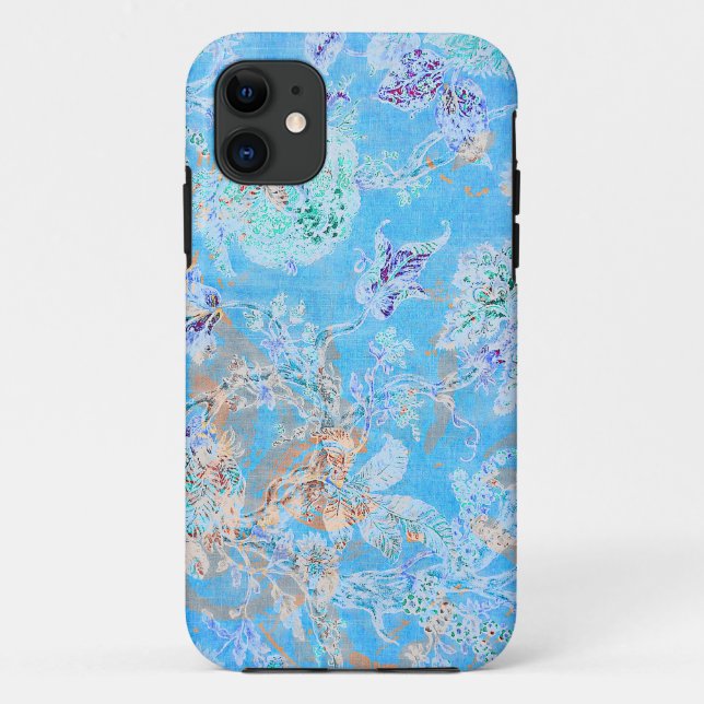 Funda De Case-Mate Para iPhone Lindo floral pastel azul (Reverso)