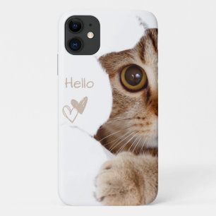 Funda Para iPhone 11 lindo gatito, hola corazón blanco