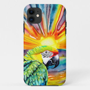 Funda Para iPhone 11 Lindo loro verde de estilo acuarela generado por I