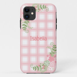 Funda Para iPhone 11 Lindo nombre floral de cuadros rosados 