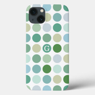 Funda Para iPhone 13 Lindo patrón de lunares verdes monograma