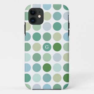 Funda Para iPhone 11 Lindo patrón de lunares verdes monograma