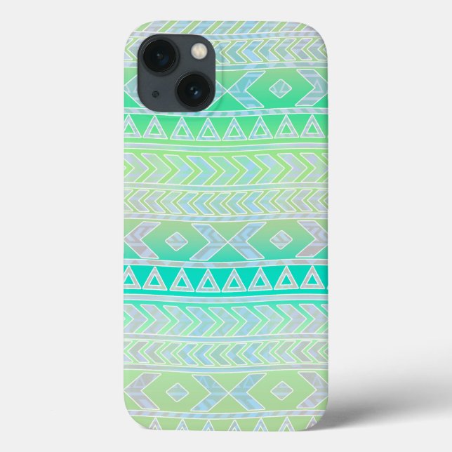 Funda De Case-Mate Para iPhone Lindo patrón estilo azteca verde y turquesa (Reverso)