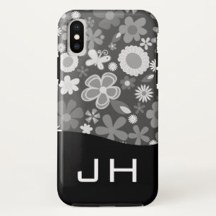 Funda Para iPhone XS Lindo patrón floral monograma de dos letras