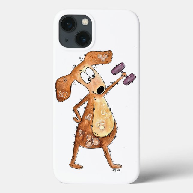 Funda De Case-Mate Para iPhone Lindo perro marrón caprichoso levantando pesas (Reverso)