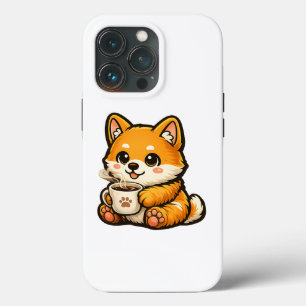 Funda Para iPhone 13 Pro Lindo Shiba Inu con Café – Ilustración de Perro Ac