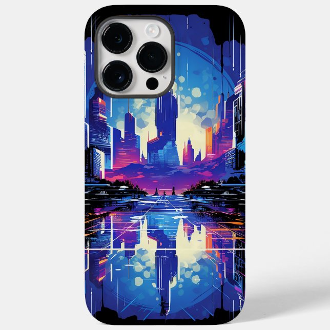 Funda De Case-Mate Para iPhone Línea aérea futurista de Cyberpunk City (Reverso )