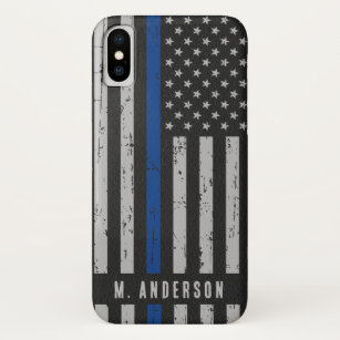Funda Para iPhone X Línea Azul delgada - Bandera estadounidense - Ofic