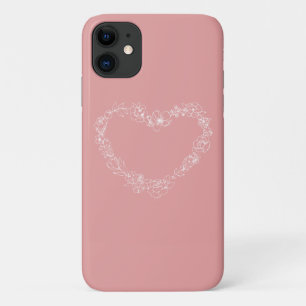 Funda Para iPhone 11 Línea blanca rosada del contorno floral del corazó