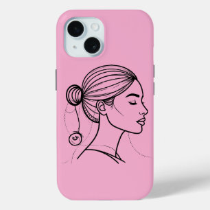 Funda Para iPhone 15 Línea de mujer elegante arte de perfil Femini mi