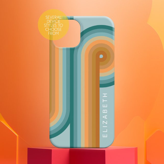 Funda De Case-Mate Para iPhone Línea Retro Art Sunset Southwest Colours Circle (Personalized Phone Case with Custom Name - Pick Your Device)