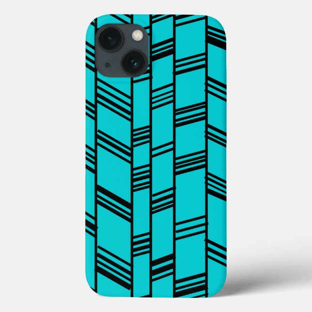 Funda De Case-Mate Para iPhone Líneas azul Art Deco (Reverso)