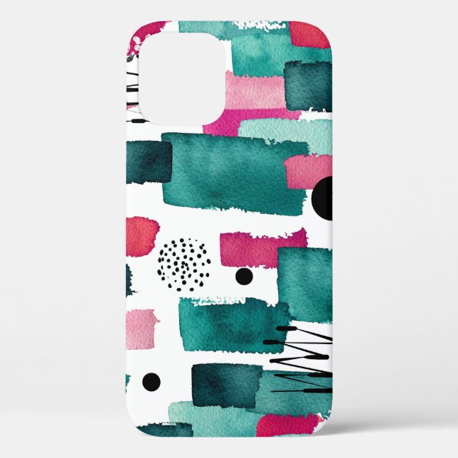 Funda De Case-Mate Para iPhone Líneas de acuarela rosa y verde. (Reverso )