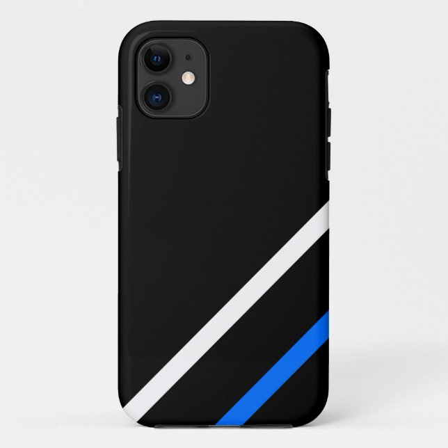 Funda De Case-Mate Para iPhone Líneas de Carreras Azules Blancas Deportivas Elega (Reverso)
