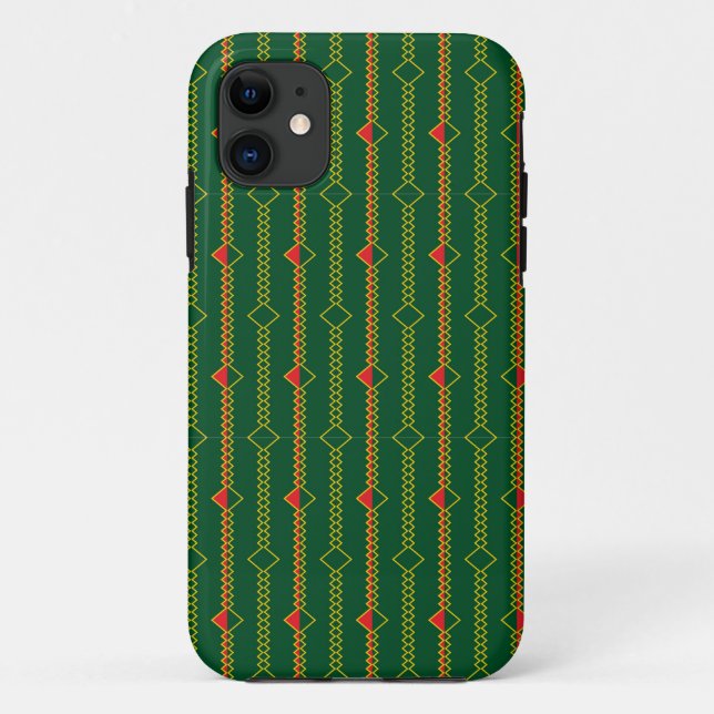 Funda De Case-Mate Para iPhone Líneas de zigzag verticales Papel digital verde-72 (Reverso)