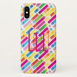 Funda Para iPhone X Líneas diagonales de arco iris monogramo Arte pop
