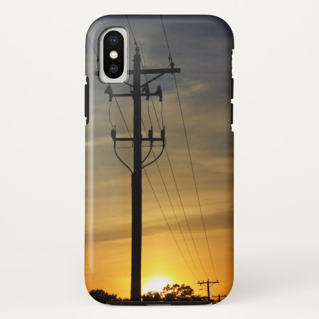 Funda De Case-Mate Para iPhone Líneas eléctricas en el atardecer (Reverso)