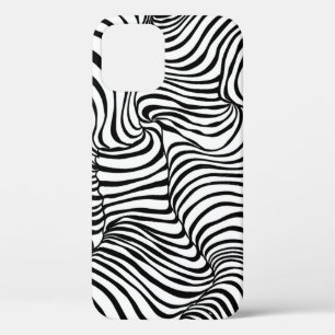 Funda Para iPhone 12 Líneas onduladas blancas negras, cebra abstracta