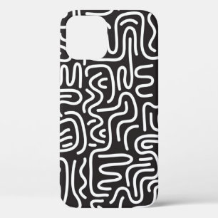 Funda Para iPhone 12 Líneas onduladas de Doodle retro: Monocromo