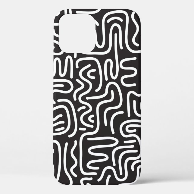 Funda De Case-Mate Para iPhone Líneas onduladas de Doodle retro: Monocromo (Reverso )
