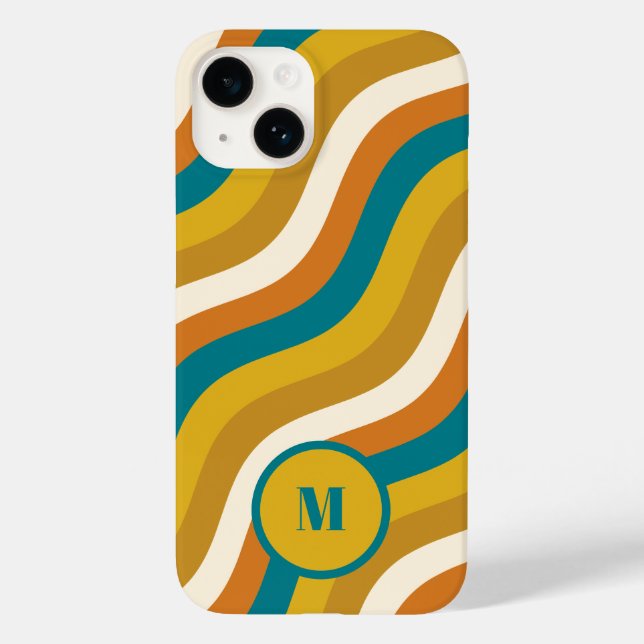 Funda De Case-Mate Para iPhone Líneas onduladas Patrón de banda retro Verde azula (Reverso )