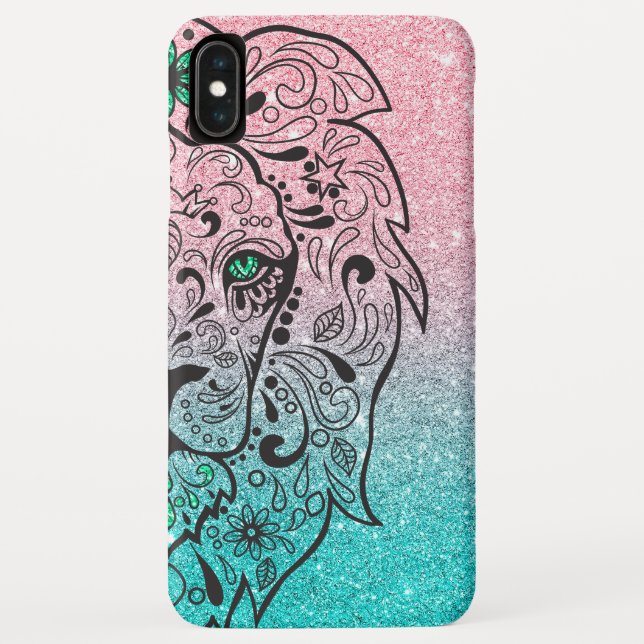 Funda De Case-Mate Para iPhone Lion Skull Purpurina Ombre (Reverso)