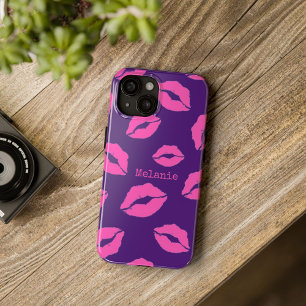 Funda Para iPhone 14 Pro Max De Case-Mate Lips de besos rosados personalizados en morado