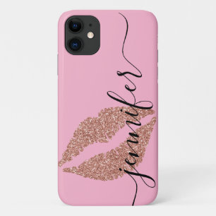 Funda Para iPhone 11 Lips Rosa Purpurina de oro, rosa personalizado