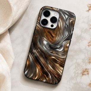Funda Para iPhone 14 Pro Max De Case-Mate Liquid Metal Luxe: Plata y Oro Abstractos