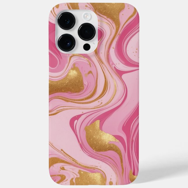 Funda De Case-Mate Para iPhone Líquido rosa con rachas doradas (Reverso)