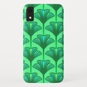 Funda Para iPhone XR Lirio art déco, verde jade y turquesa