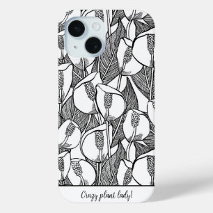 Funda Para iPhone 15 Lirio de la Paz Blanco y Negro Personalizado 
