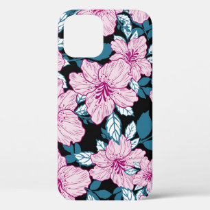 Funda Para iPhone 12 Lirio morado, fondo de hoja azul.