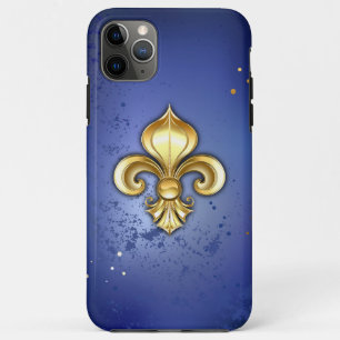 Funda Para iPhone 11 Pro Max Lirios de oro sobre azul