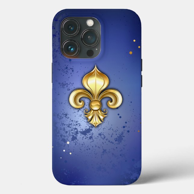 Funda De Case-Mate Para iPhone Lirios de oro sobre azul (Reverso )