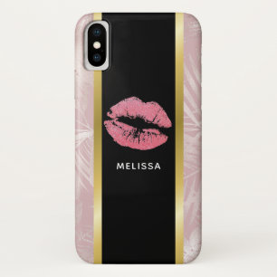 Funda Para iPhone X Litros Purpurinas rosados y hojas tropicales de or