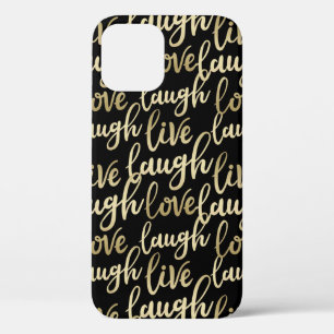 Funda Para iPhone 12 Live Lauder Love Faux Gold Lettering Black