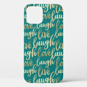 Funda Para iPhone 12 Live Lauder Love Faux Gold Lettering Deep Turquois