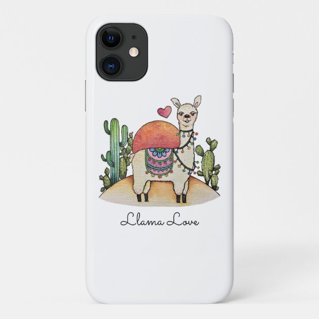 Funda De Case-Mate Para iPhone Llama acuarela con cactus (Reverso)