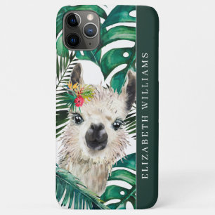 Funda Para iPhone 11 Pro Max Llama acuarela cuta   Hoja de Monstera Tropical