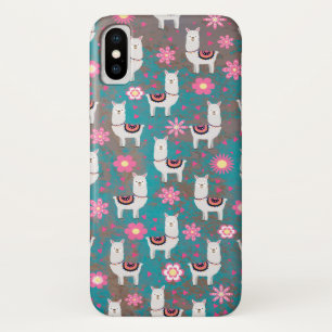 Funda Para iPhone X Llama (alpaca) floral y Grunge de la turquesa