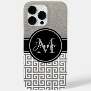 Funda Para iPhone 14 Pro Max De Case-Mate Llave Griega Monograma Negro y Blanco con Hoja de