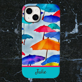 Funda Para iPhone 14 De Case-Mate Lluvia de paraguas alegres con nombre