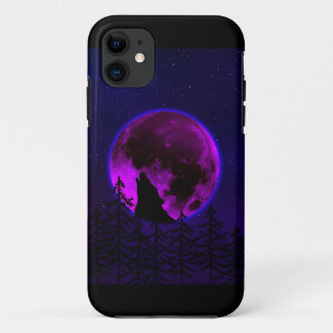FUNDA PARA iPhone 11 LOBO AULLANDO LUNA MAGENTA